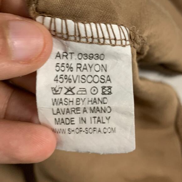 Sofia Made in Italy Brown Satin Flowy Peasant Blouse Boho OS Hippie Pleated - Picture 8 of 8